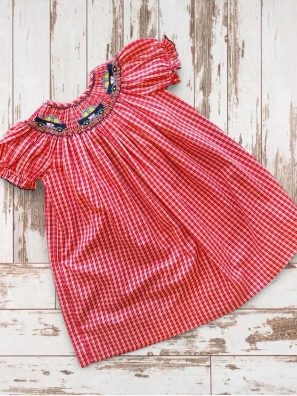 Vintage Red Gingham Smocked Bishop Dress